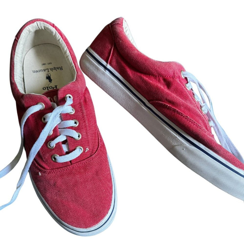 Polo Ralph Lauren Men's Keaton Canvas Sneaker, Sunrise RED, 9.5